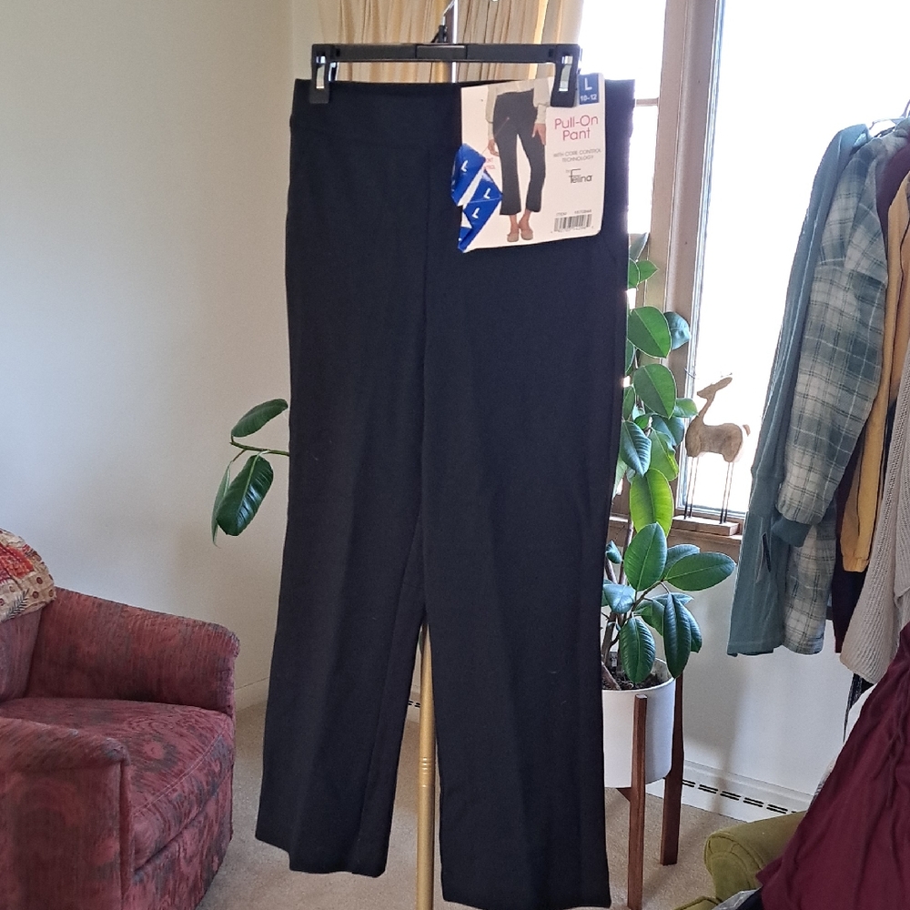 Felina L Pull-On Wide-Leg Pants — Black Inseam 25"